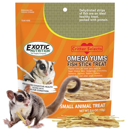 Exotic Nutrition Omega YUMS Fish Stick Treat for Sugar Gliders | All Natural Strips Made with Real Fish (0.6 oz) - size: 0.6 Ounce (Pack of 1)