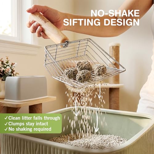Sprinkle & Sweep: Litter Box Speed Shifter - 2 Pack - Metal Scoop, Comfortable Wood Grip, Washable Stand, Efficient Cleaning, Cat & Pet Maintenance - style: 2-Pack Sifter