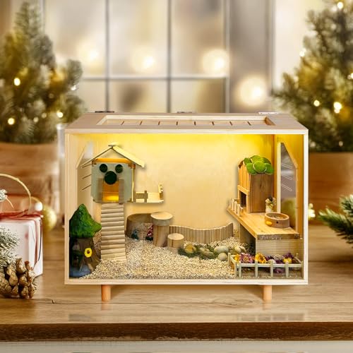 Wooden Hamster Cage - 24 inch Guinea Pig Cage Clear Small Animal cage with Open top Hamster Habitat Wooden Frame with Acrylic Panel | Acrylic and Plywood, Indoor Small Animal Use, Open Top, Clear Panels, Pull-Out Front, 23.6 x 15.7 x 18.5 Inch - size: 23.