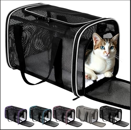 Cat Carrier Dog Carrier Pet Carriers Soft-Sided Cats Bag Animal Carriers Puppy Carrying Bag TSA Airline Approved Small Dog Carrier Soft Sided, Collapsible Travel Carriers for Big Cats(Up to 16lbs), - color: white, size: 17*11*11