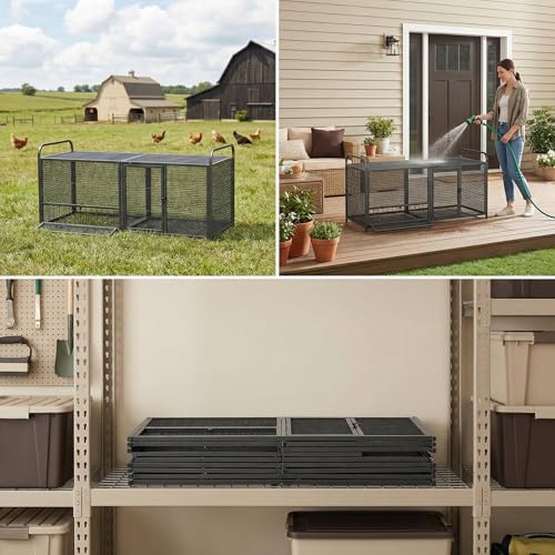 63 Inch Heavy Duty Metal Chicken Coop with Bottom Mesh Floor, Portable Chicken Cage with Feeding Door and Top Access, Outdoor Rabbit Hutch for Chickens Ducks Bunnies Quail - size: 63.0"L x 24.0"W x 29.9"H