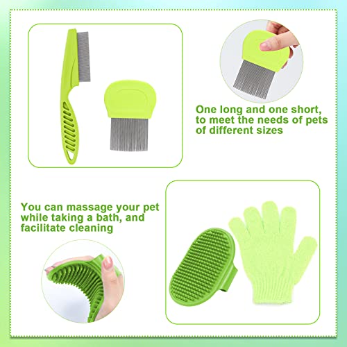 VCZONE 8 Pcs Small Animal Grooming Kit, Pink with Pet Nail Clipper and File, Flea Comb, Pet Shampoo Bath Brush, Pet Shedding Slicker Brush, Bath Massage Glove, Cleaning Comb (Green) - color: Green