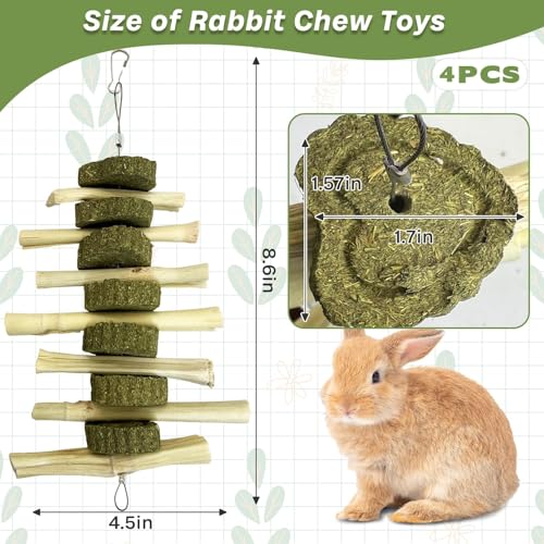 kathson Rabbit Treats Bunny Chew Toys for Teeth Grinding, Organic Bamboo Sticks Natural Guinea Pig Enrichment Toys for Small Animals Hamster Chinchilla 4 Pack - size: 4PCS