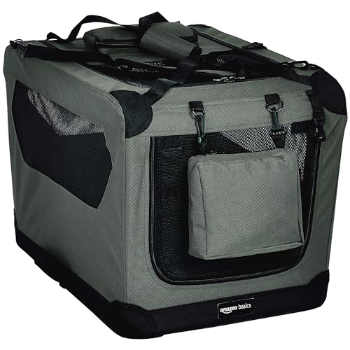 Amazon Basics Folding Portable Soft Pet Dog Crate Carrier Kennel, 26 x 18 x 18 Inches, Grey - color: GREY, size: 26.0"L x 18.0"W x 18.0"H