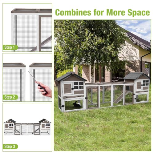 GUTINNEEN Rabbit Hutch Indoor Chicken Coop Outdoor, 51.6''L 2 Story Bunny Cage Weatherproof, Guinea Pig House with Run (Brown)