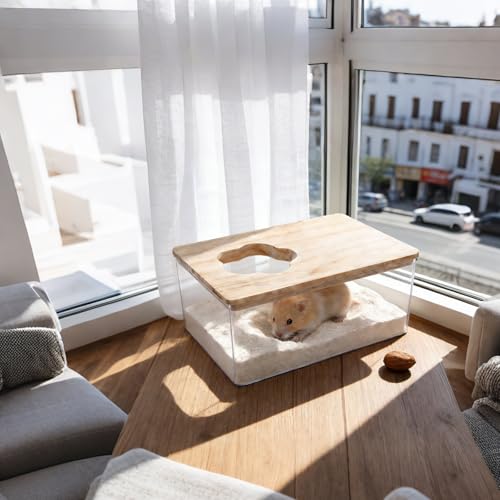 Saim Hamster Sand Bath Box–Transparent Syrian Hamster Shower Bathtub with Comb for Small Pets, Acrylic Micro Sand Bath Box with Lid, Ideal Hamster Dig Box - Rectangle - color: Rectangle