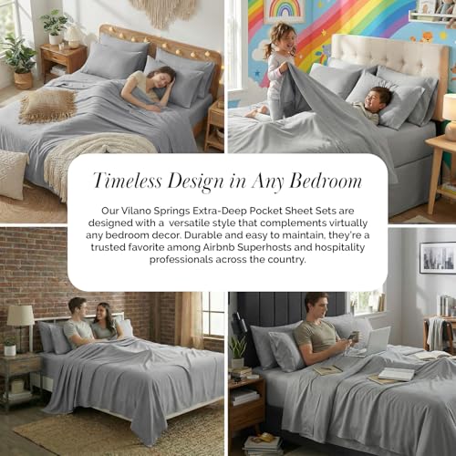 Southshore Fine Living, Inc. 6 Piece Full Size Sheets Set 21 Inch Extra Deep Pocket Bed Sheets - Soft Breathable Microfiber Pet Hair Resistant Bedding Hotel Quality, 4 Pillowcases - Steel Grey, Full - color: 06 - Steel Grey, size: Full