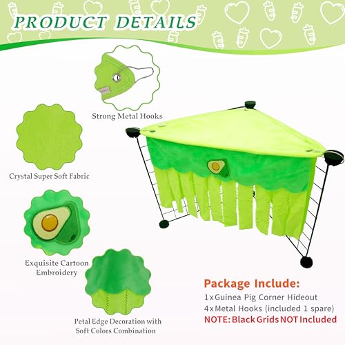 Guinea Pig Hideout, Cute Guinea Pig Corner Fleece Forest Hideaway 3-Side Curtain, Rabbit Hammock Toy and House Bed for Bunny, Ferret, Rat, Chinchilla and Small Animal Cage Accessories (Green)