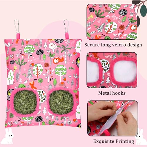 UPINS 3Pack Guinea Pig Hay Feeder Bag,Bunny Rabbit Cage Bag Hanging Holder | Guinea Pig Cage Feeder,for Bunny Rabbits,Chinchillas,Hamsters,Small Pets,and Animals - color: Orange Green Pink