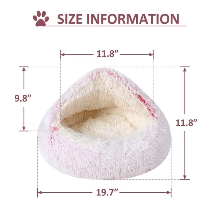 Round Fluffy Hooded Cat Bed Cave, Anti-Anxiety Cave Bed with Blanket | Hooded Cat Bed Cave, Cozy Cuddler Luxury Puppy Pet Bed, Anti-Slip Bottom and Machine Washable - color: Pink, size: Medium