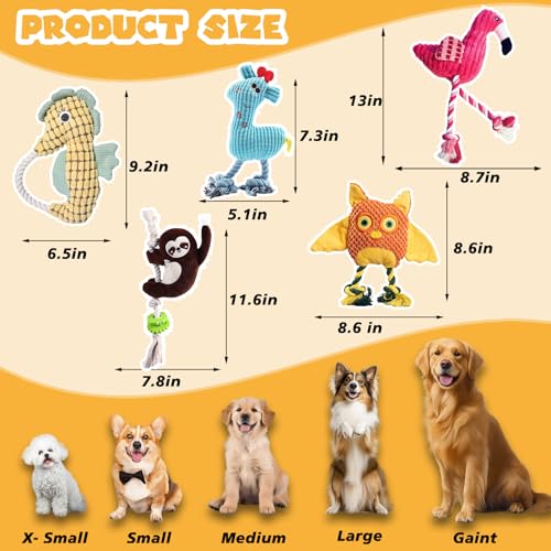 MRSOHRET 5 Pack Plush Dog Toys with Rope, Squeaky Dog Toys, Tug of War Dog Interactive Toy, Durable Dog Chew Toys for Large Dogs & Puppies