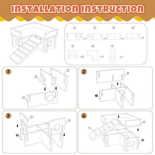 19 Pcs Hamster Cage Accessories & Habitat Set, Wooden Silent Exercise Wheel Wood Hide Out Tree Trunk Tunnel Tube Water Bottle Set Sand Bath Bowl Chew Toys for Dwarf Hamster Gerbil Mouse