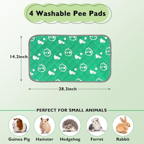 4 Pack Guinea Pig Bedding - Washable Guinea Pig Liners for C&C 2x1 Cage, Waterproof Reusable & Anti Slip Pee Pads Super Absorbent Mats for Small Animal Rabbit Hamster Rat (Green, 28 x 14 Inch) - color: Green, size: 28" x 14" (4 Pack)
