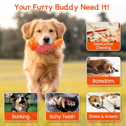WinTour Tough Dog Toys for Aggressive Chewers, Dog Chew Toys for Large Dogs, Turkey Indestructible Squeaky Dogs Toy to Keep Them Busy - color: Orange
