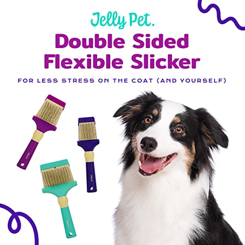 Jelly Pet Double Sided Slicker Brush, Longer Pin, Flexible Head, Fine/Coarse Sides, Removes Unwanted Tangles, Made in USA, Large, Teal