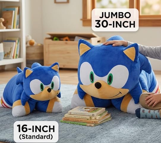 Pillow Pets Sonic the Hedgehog, 16" Plush Toy | Soft Plush Pillow Companion, Unfastens into a Cozy Pillow at Night, Machine Washable, BPA and Phthalates Free