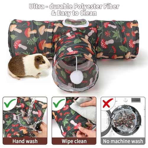 Rypet Guinea Pig Tunnel Hideout 3-Way Collapsible Small Pet Tubes, Mashroom | 3 Way Design for Exploration, Collapsible for Easy Storage, Built-in Play Ball, Hiding & Resting for Hamsters Ferrets - color: Mushroom