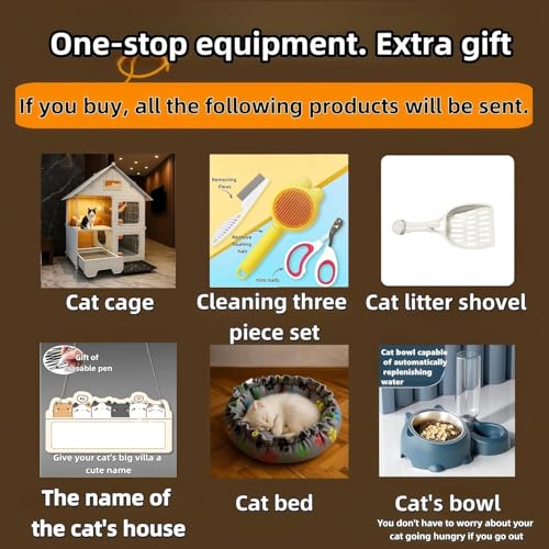 Indoor Cat Cage with Litter Box,Complimentary Cat Bed, Bowl,Teaser Wand，Cat House cat Villa Playpen Outdoor, Large Cat Enclosure, Small Animal Dog Kennel (28" Lx18 Wx41.8 H) - size: 28" Lx18"Wx41.8"H)