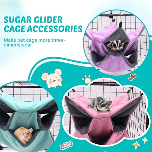 LYART Sugar Glider Pouch Hammock Bed Bedding, Sugar Glider Cage Accessories Toys for Rat, 3-Layer Hammock Make Pet Cages More Three-Dimensional (4.Pink) - color: 4.Pink