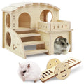 Tiny Hamster Maze Wood House - Fun Staircase House - Seesaw for Small Animals - Rat Mouse Hideouts Dwarf Gerbil Syrian Pet