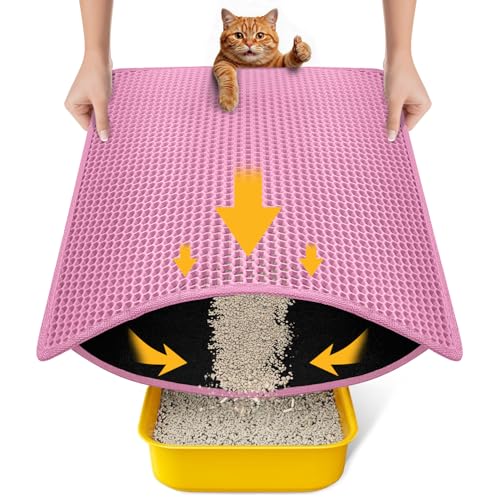 Cat Litter Mat, Upgrade Super Waterproof Back Layer Litter Box Mat, Non Slip, Durable, Soft on Paws Kitty Trapping Matt (24"x18", Pink) - color: Pink