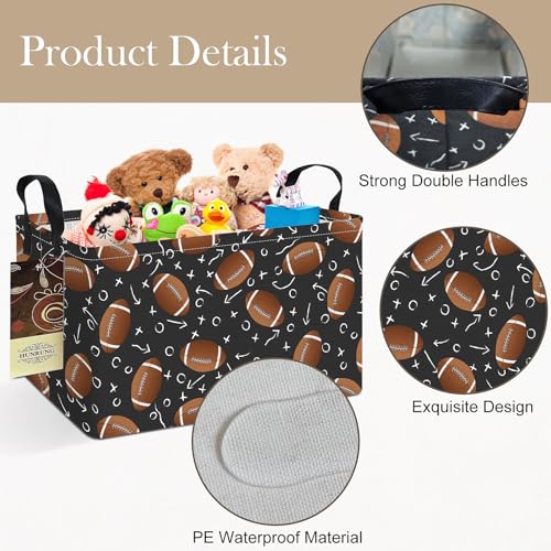 Rectangle Foldable Storage Basket Handles For Home, Rugby | Waterproof canvas material, reinforced handles, perfect for shelf use, organizes clothes, daily items and pet supplies - color: REC-Rugby