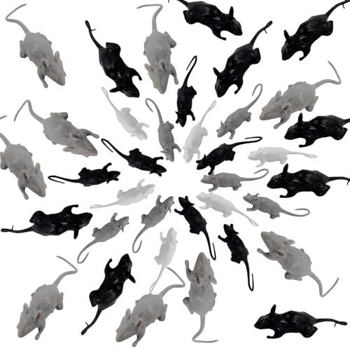 ROYHOO 36PCS Plastic Mini Fake Rat Plastic Mouse Toys Decorations Realistic Pranks Rats Simulated Big Small Mouse Mice Toys for April Fools Day Halloween Prank Party Supplies