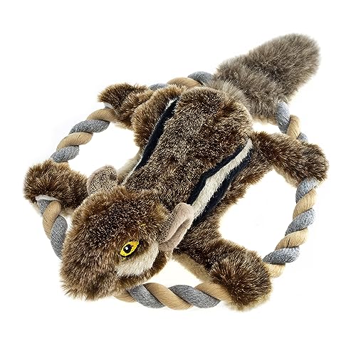 RUFFIN' IT Rhode Island Textile Woodlands Chipmunk Plush Dog Toy with Rope Chew Ring, Mutli, 8.5 inch (Pack of 1), All Breed Sizes - size: Small, style: Chipmunk