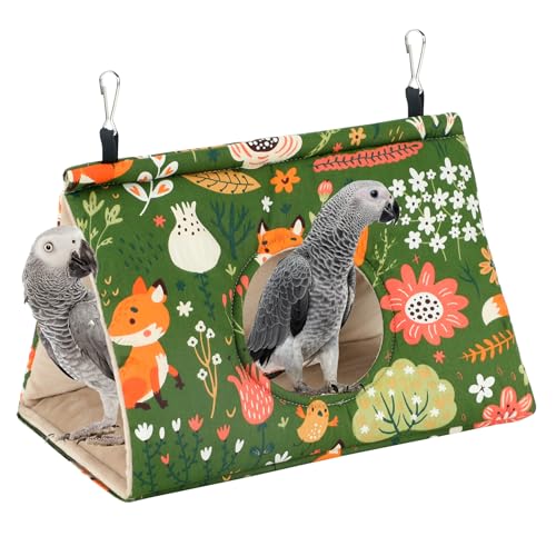 Rypet Bird Nest House, Bird Bed for Cage, Hanging Hammock Bird Hut, Green L | Warm Plush Cotton Comfort, Side Hole Entry, Dual Hanging Straps for Cage, Machine Washable, Green Bird Tent for Large Birds - color: Green, size: Large (Pack of 1)