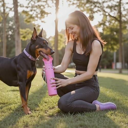 Stainless Steel Dog Travel Water Bottle, Vacuum Insulated Portable Dog Water Dispenser, Drink Cup and Snack Container On The Go, Outdoor Walking, Hiking, Travel (Pink, 22oz) - color: Pink
