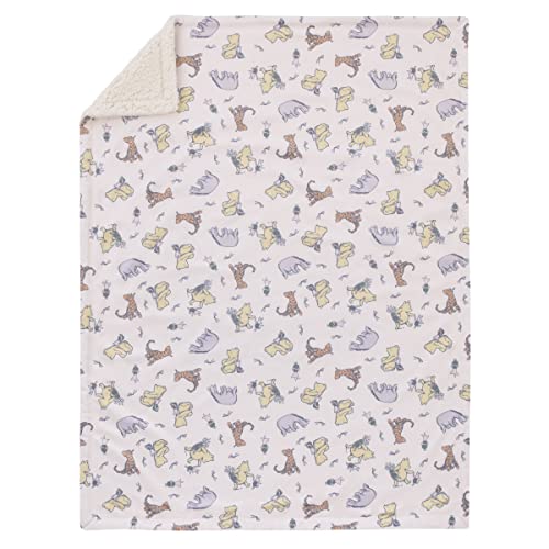 Disney Classic Pooh Naturally Friends Ivory and Taupe Piglet, Eeyore, and Tigger Super Soft Sherpa Baby Blanket - color: Pooh Naturally Friends