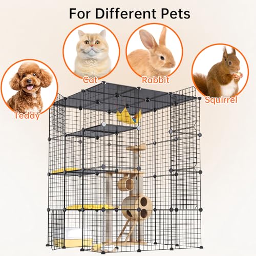 Oneluck Extra Large Cat Cage,4-Tier Catio, DIY Metal Cat Enclosure with Platforms,55 Inch Indoor Cat Cage for 1-3 Cats, Indoor Cat Playpen for Cats Rabbits Small Animals - size: 41.3"L x 41.3"W x 41.3"H