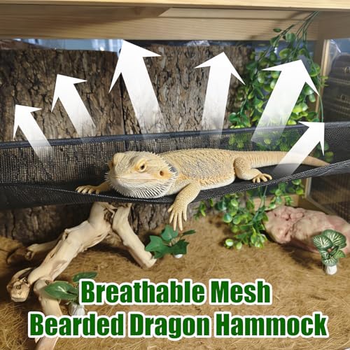2 Pack Bearded Dragon Hammock,Breathable Mesh Collapsible Reptile Hammock Lounger Climbing Tank Accessories for Lizard Gecko Snakes Axolotls Chameleon (Black) - color: Black