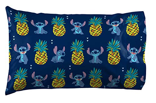 Disney Lilo Stitch Hawaii Cartoon Kids Pillowcase Reversible, Multi | 20 x 30 Inches, Official Product, Soft Microfiber, Double-Sided, Standard Size, Machine Washable, Kids Gift - color: Blue - Lilo & Stitch