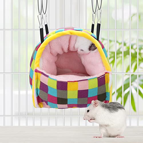 Wontee Hamster Bed Hideout Sugar Glider Hammock Small Animal Warm Bed House for Hamsters Hedgehogs Sugar Glider Gerbils Mice (Large, Colorful Plaid) - color: Colorful Plaid, size: Large
