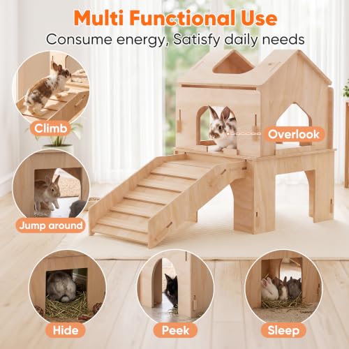 Bunny House, Rabbit Bunny Hideout & Castle with Ramp & Lookout Hut | Long‑Lasting Material, Multi‑Level Fun Zone, Spacious & Multi‑Pet Friendly, Extra‑Wide Ramp, Easy Assembly & Portable - size: Style 3: 30.7 x 15.95 x 21.5 inches