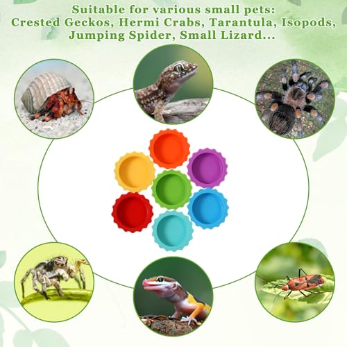 7 Pack Reptile Feeding Dish, Gecko Food Dish, Reusable Silicone Reptile Water Dishs, Small Pet Tank Accessories for Crested/Leopard Gecko, Hermit Crab, Tarantula, Isopods