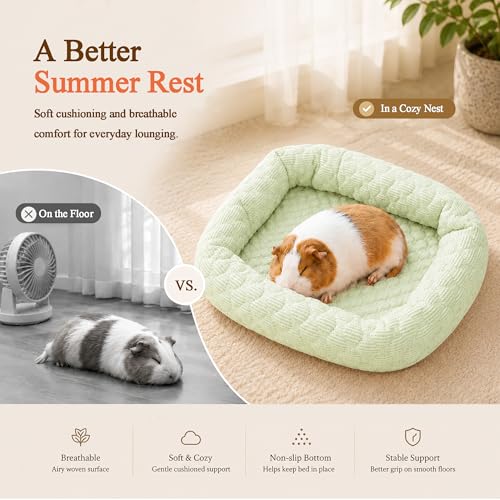 Small Animal Cooling Bed, Ice Silk Summer Pet Bed with Raised Pillow Edges, Non Slip Sleeping Mat for Guinea Pigs, Hamsters, Rabbits and Other Small Pets - color: Green