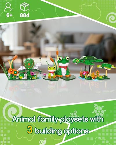 3-in-1 Frog, Turtle & Snail Family Building Set, Creative Animal Toy | Build & Rebuild 3 Cute Animal Designs From One Building Set, Birthday Gift for Girls and Boys Ages 6+, 884 Pieces