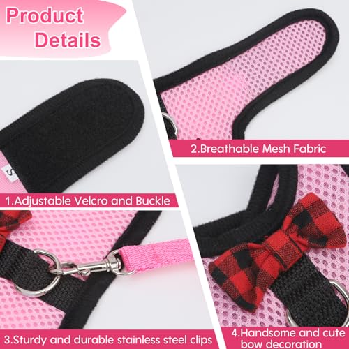 Guinea Pig Harness and Leash，2packs Guinea Pig Clothes Baby Ferret Rats Hamster Soft Mesh Harness Leash for Decoration，Hamster Harness can be Adjusted to Any Size. (Pink + Purple) - color: Pink + purple