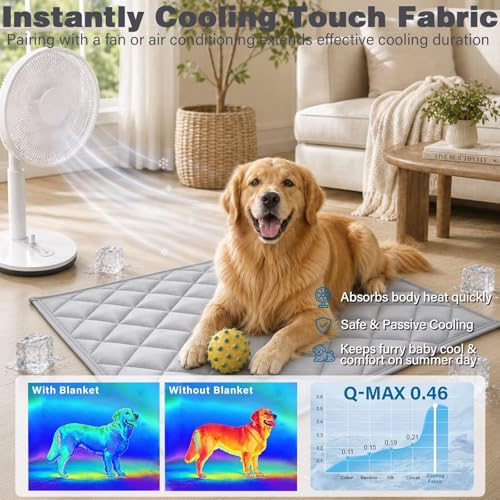 JoyBlooms Cooling Mat for Dogs 2Pack Cooling Pad for Dogs Pad Crate Pad with Elastic Strap,Q-Max 0.46 Cool Anti-Slip Breathable Thin Lightweight Portable Washable Kennel Mats Grey 41" x 28" (XL-Crate) - color: Grey, size: 41" x 28" (XL-Crate)