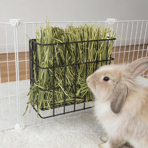 BESNEW Large Rabbit Hay Feeder,Upgraded Metal Guinea Pig Hay Feeder Hay-Leak Proof Bottom,Easy to Install,Bunny Supplies for Rabbit Guinea Pig Chinchilla Small Animals - color: Black, size: 10in feeder