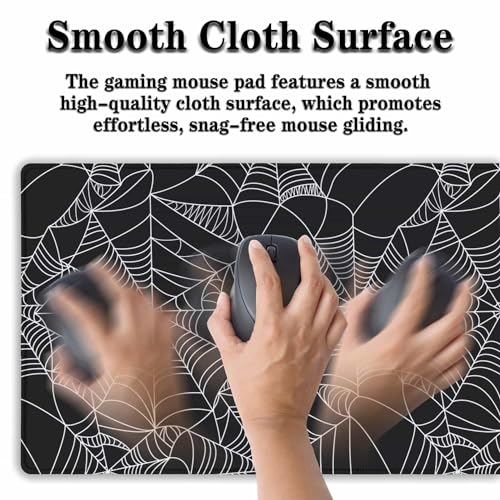 Gaming Mat Black Long Mousepad, Desktop Pad Big Mouse Pads Desk Mouse Pad, Computer Pad Non-Slip Rubber Base Waterproof with Stitched Edges, 35.4" X 15.7" Spider Web - color: Spider Web