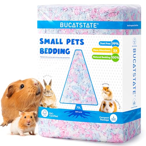 BUCATSTATE Hamster Bedding 70L, Truly 99% Dust-Free Small Animal Paper Bedding Odor Control, Cozy Hamster Litter for Rabbit Rat Syrian Dwarf Hamsters Gerbils (Cotton Candy) - color: Cotton Candy, size: 70L