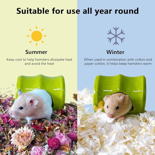 Hamiledyi Ceramic Hamster Hideout Food Bowl Water Bottle Stand Holder Dispenser Syrian House and Habitats Hide Hut Bed Cage Accessories Decor for Mice Dwarf Hamster Gerbil Rat