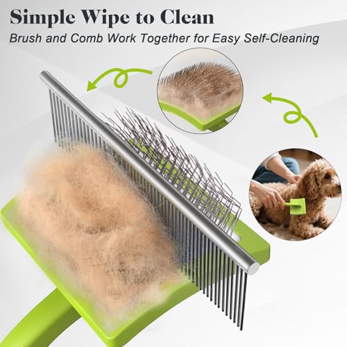 2PCS Slicker Brush for Dogs & Pet Comb,Professional Dog Grooming Brush (Goldendoodles,Poodles,Labradoodles) with Extra Long Pins to Effectively Remove Tangles, Knots and Mats (Green, Large) - color: Green, size: Large