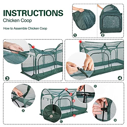 ANC POP Portable Chicken Run Large Pop-Up Chicken Pen for Small Animals Outdoor Gardening Net with 3 Doors and Handbag, Easy to Install and Storage, Green - size: 6.56 × 3.3 FT