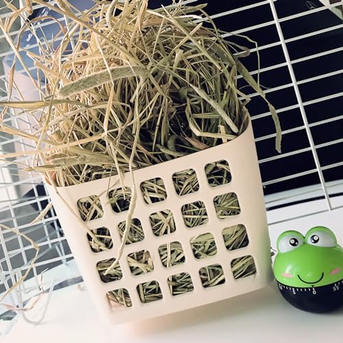 ULTECHNOVO 1pc Capacity Feeder Hanger Basket Plastic Hay Holder for Guinea Pigs Chinchillas and Animals Waste-reducing Design for Easy Feeding - color: Beige