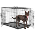 Dog Crate Kennel, 36 Inch Metal Pet Cage Double Door W/Divider Panel, Folding Travel Indoor Outdoor Dog Kennel Leak-Proof Plastic Tray Wire Animal Cage - size: 24.0"L x 24.0"W x 36.0"H