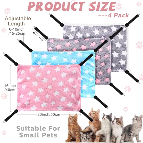 4 Pcs Cat Hammock for Cage Soft Hanging Pet Hammock Bed with Adjustable Straps and Metal Hooks Double Sided Bed for Large & Small Cats Ferret Rat Sugar Glider(Large Star,16 x 20 Inch) - size: 16 x 20 Inch